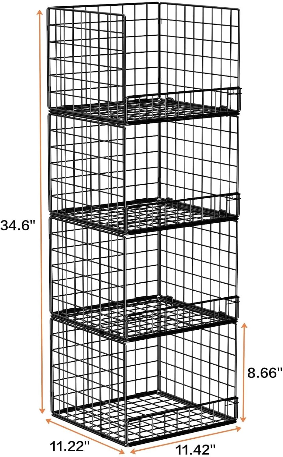 Stackable Closet Organizers and Storage Baskets, 4-Tier Closet Shelf Organize...