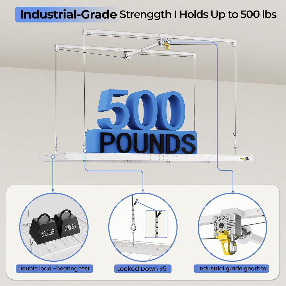 FERO 4x8 Ft Garage Ceiling Storage Rack, 500 lb Capacity with Safety Lock