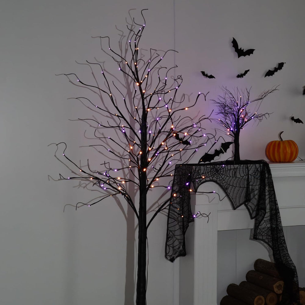 TW SHINE 2 Pack 6FT Halloween Lighted Black Birch Tree, Total 288 LED Purple ...
