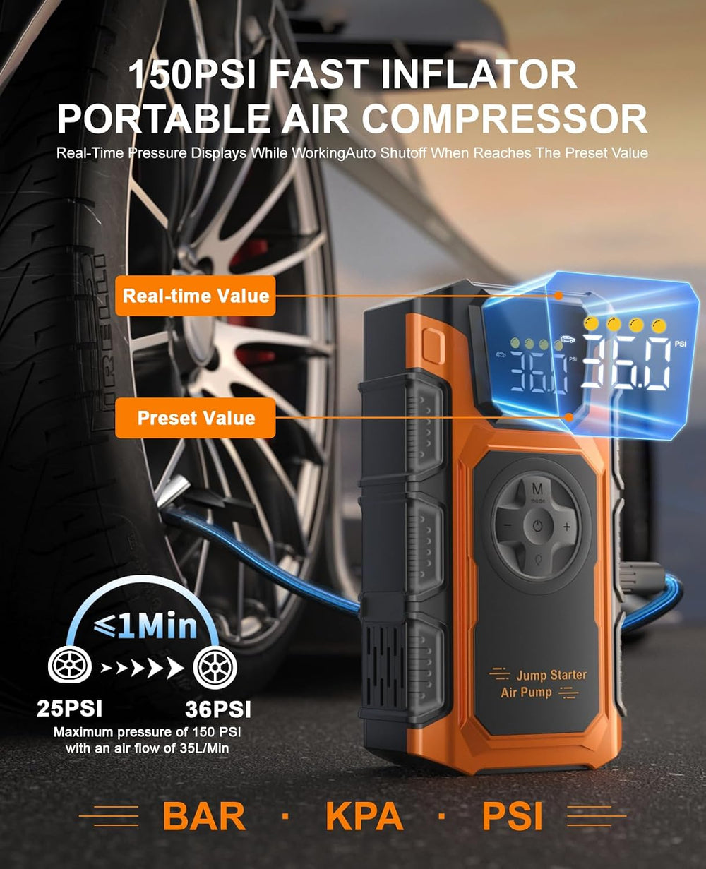Tire Inflator Portable Air Compressor, 150 PSI Cordless Mini Air Pump for Car...