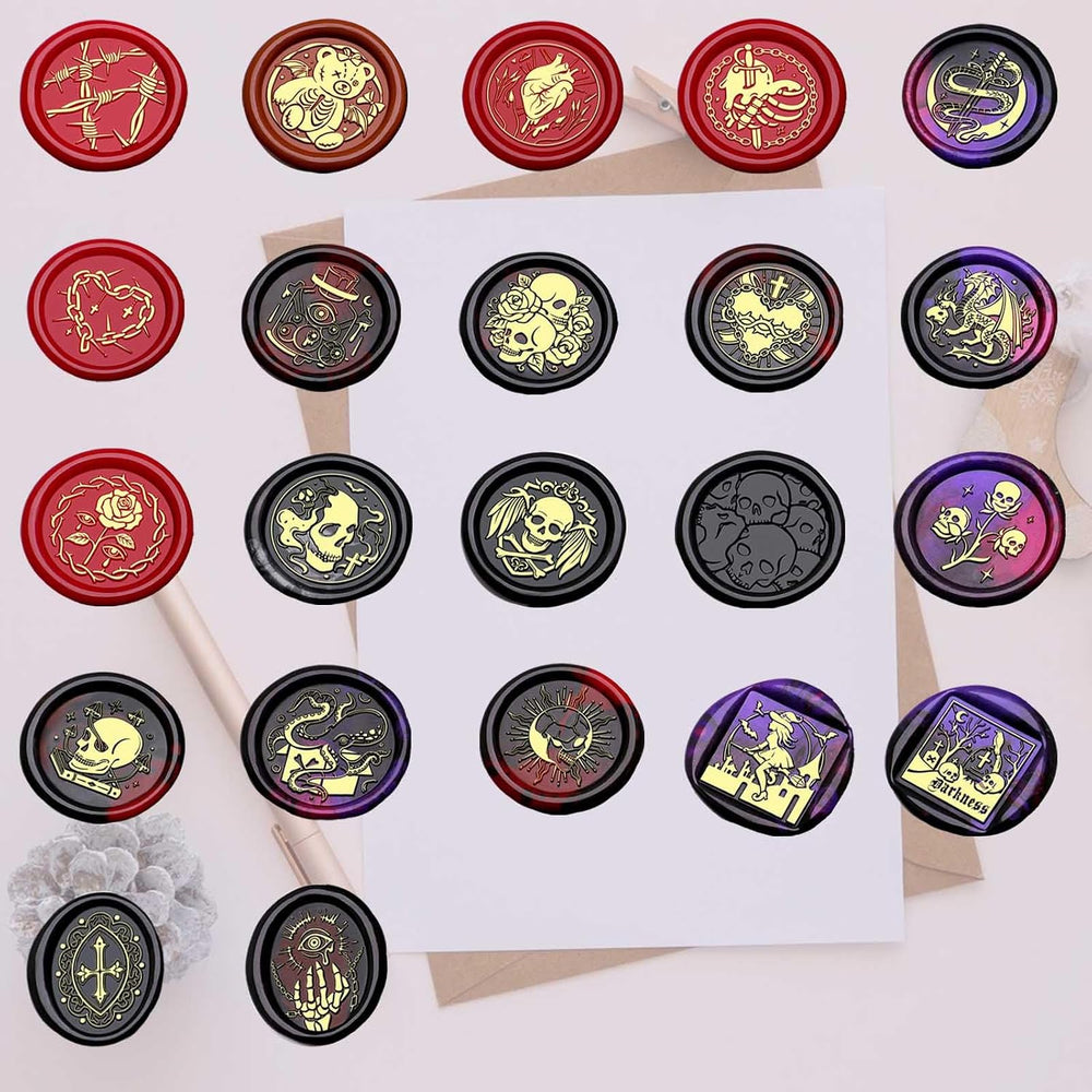 Dark Series Wax Stamp Kit- 22 Pieces Vintage Evil Sealing Wax Stamps with 2 P...