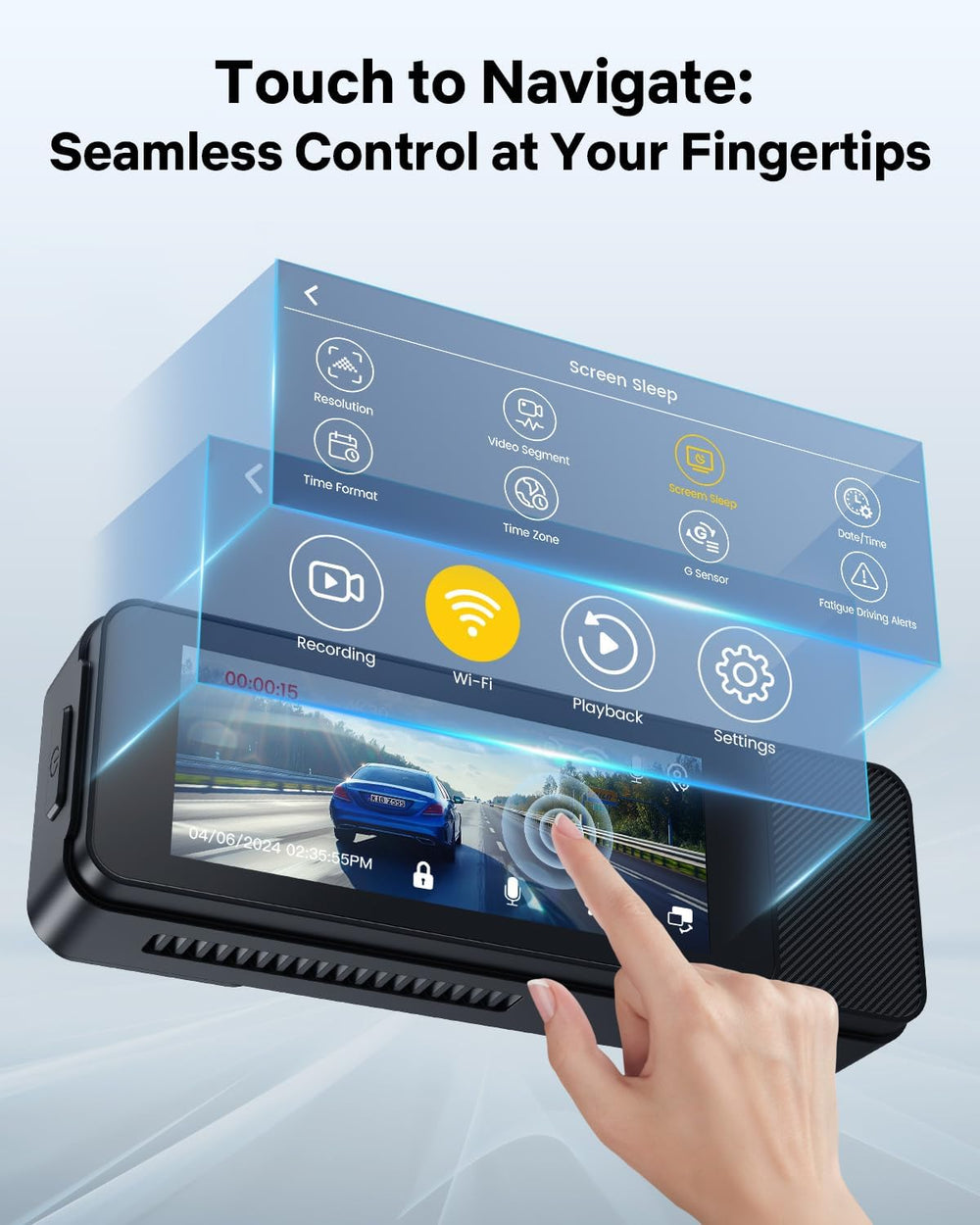GKU Dash Cam Front and Rear, 3.18'' Touchscreen, 4K+1080P Dashcam