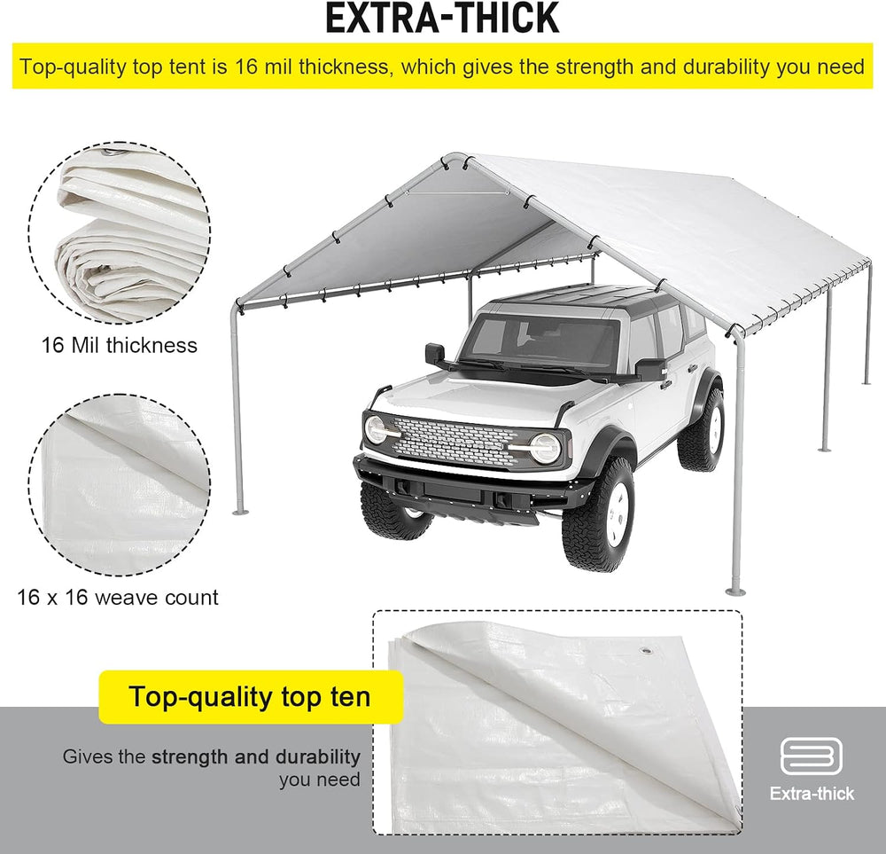 10 x 20 Ft Carport Replacement Canopy Cover Garage Top Tent Shelter Tarp with...