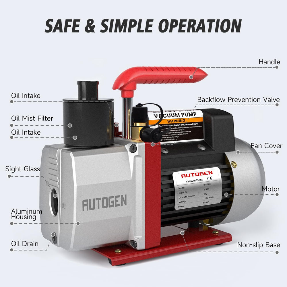 5CFM Vacuum Pump, 1/2HP 38 Micron 110V HVAC Vacuum for R12 R22 R134a R410a, 1...