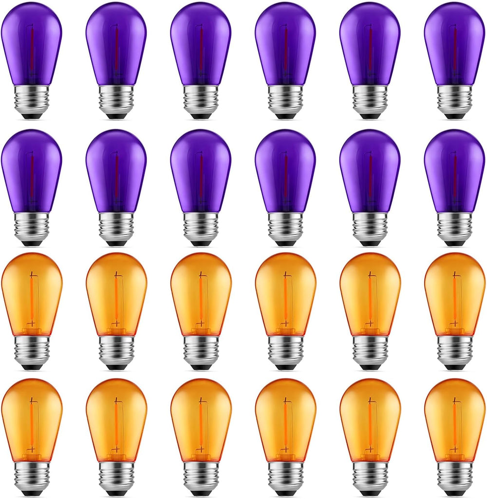 Meconard 24 Pack S14 Purple and Orange Light Bulbs for Halloween Decoration