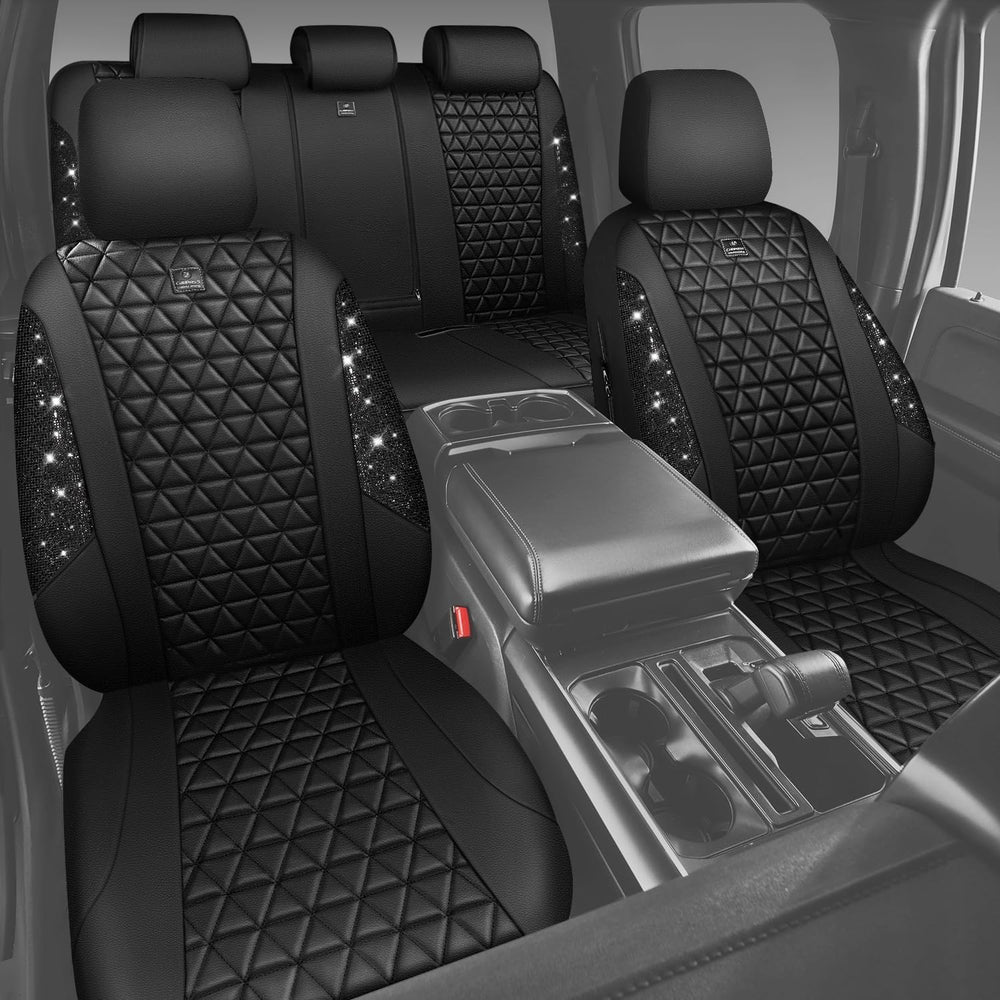 CAR PASS Bling Diamond Leather Car Seat Covers 2 Front Seats Interior Sets, W...