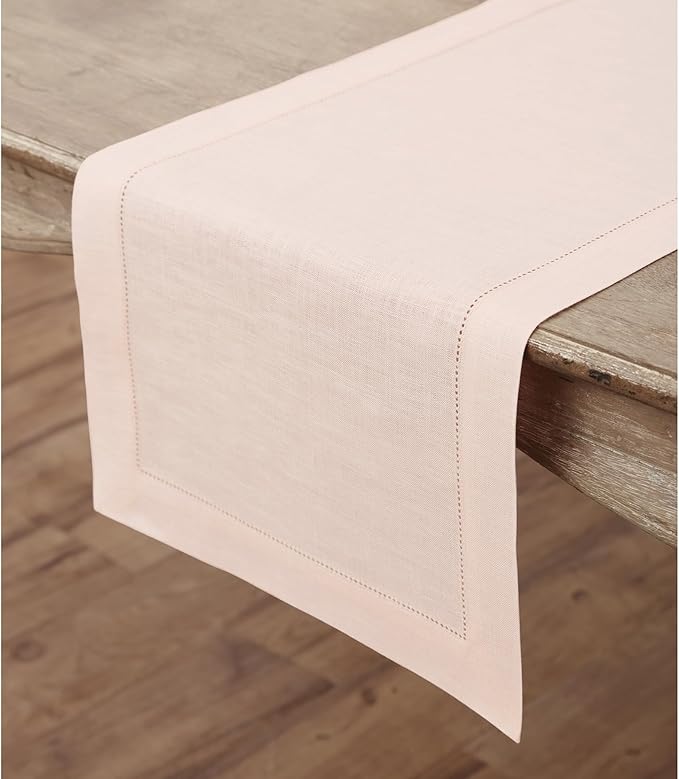 Solino Home Linen Pink Table Runner 36 Inches - Classic Hemstitch, 100% Pure ...