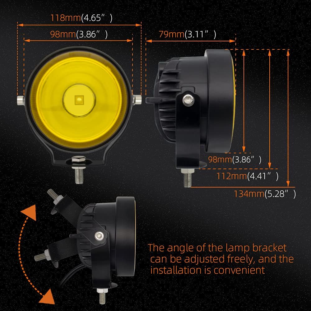 LED Round Yellow Driving Fog Lights 2Pcs 4 Inch Super Bright LED Pod Lights f...