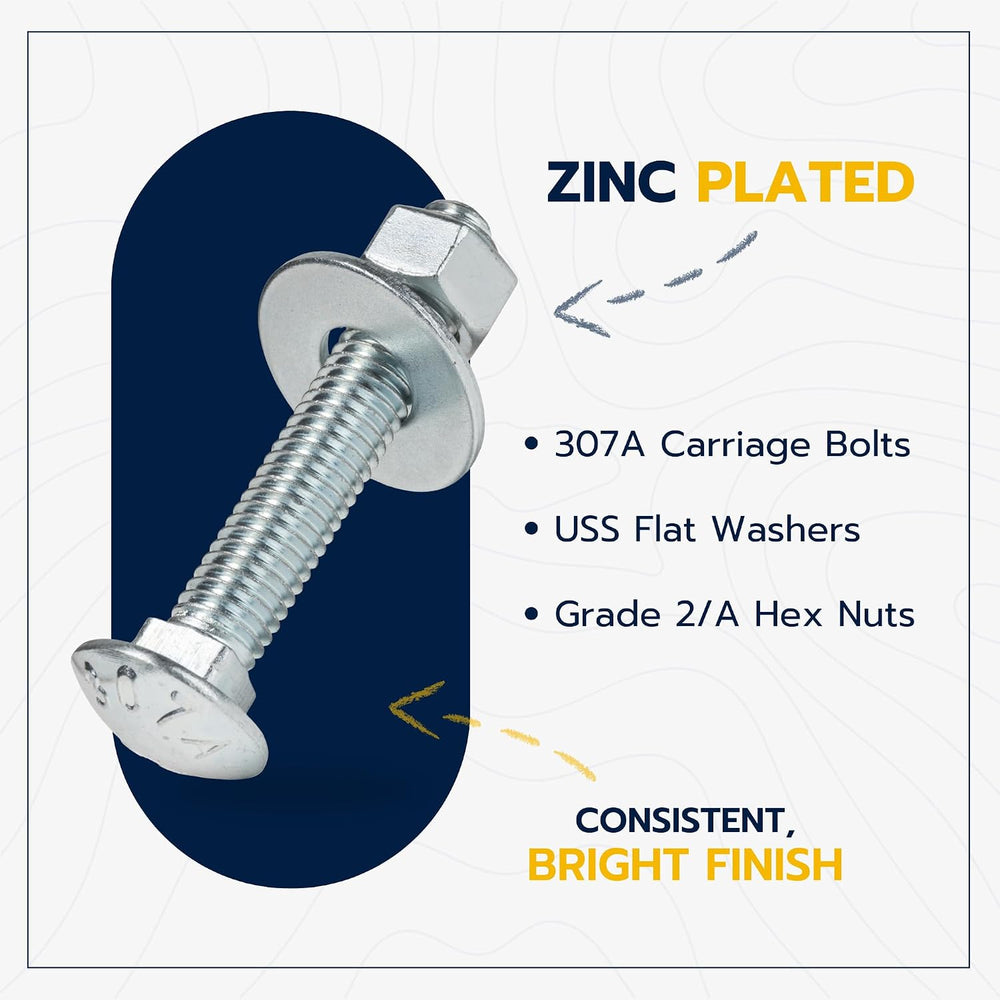 1/2" x 3" (25 Pack) Zinc Carriage Bolt Kit, Grade 307A by Makers Bolt