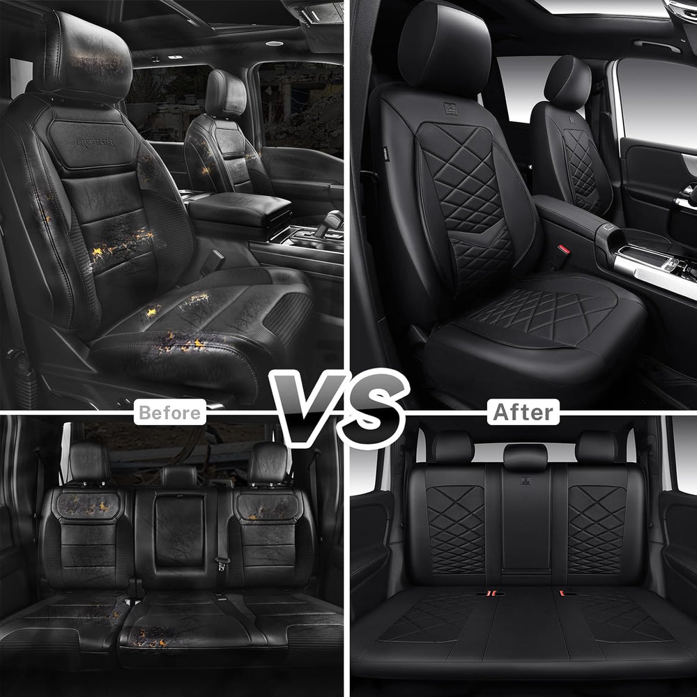 CAR PASS Luxury Nappa Leather Seat Covers Full Set, Water Resistant Faux Leat...