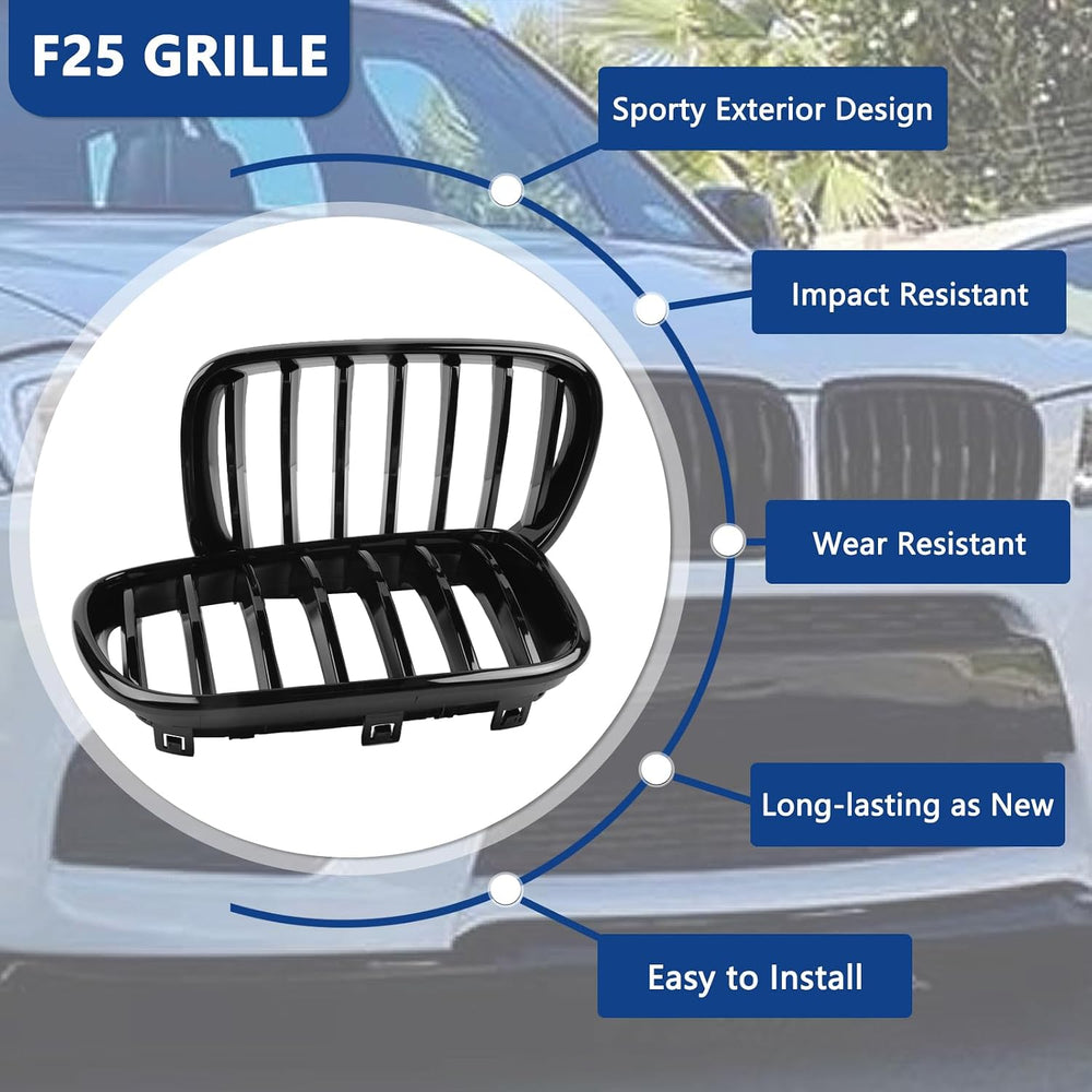 F25 Grill, Single Slat Gloss Black Kidney Grille,ABS Plastic,2pcs | Direct Sn...