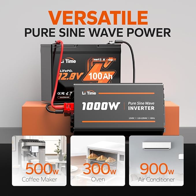 LiTime 1000W Pure Sine Wave Inverter 12V DC to 120V AC Converter