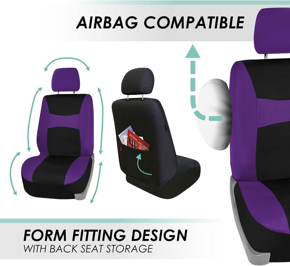 FH Group Car Seat Covers Front Set and Rear Split Function with Steering Whee...