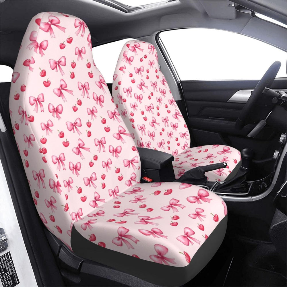 Delerain Car Seat Covers Set 2Pcs, Pink Bows and Cherry Universal Front Car S...