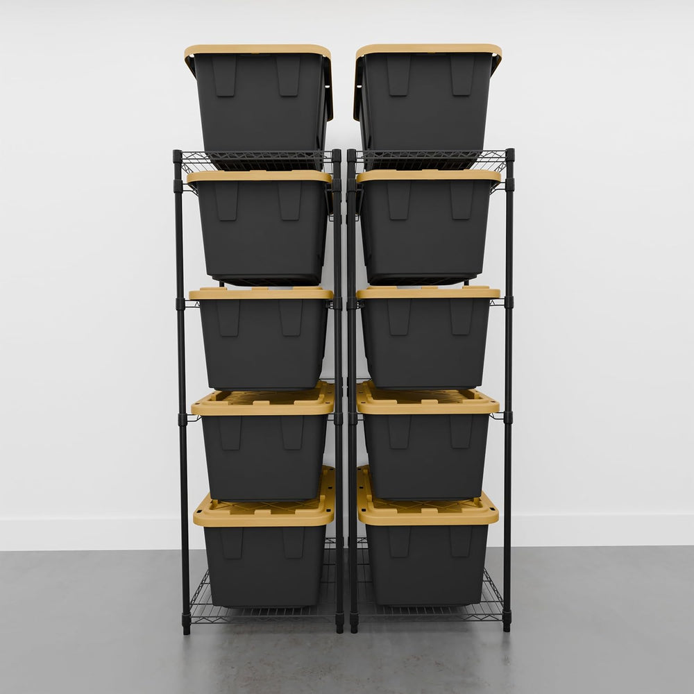 SafeRacks 2-Pack 27 Gallon Tote Storage Rack, 5-Tier Steel Bin Rack, Black