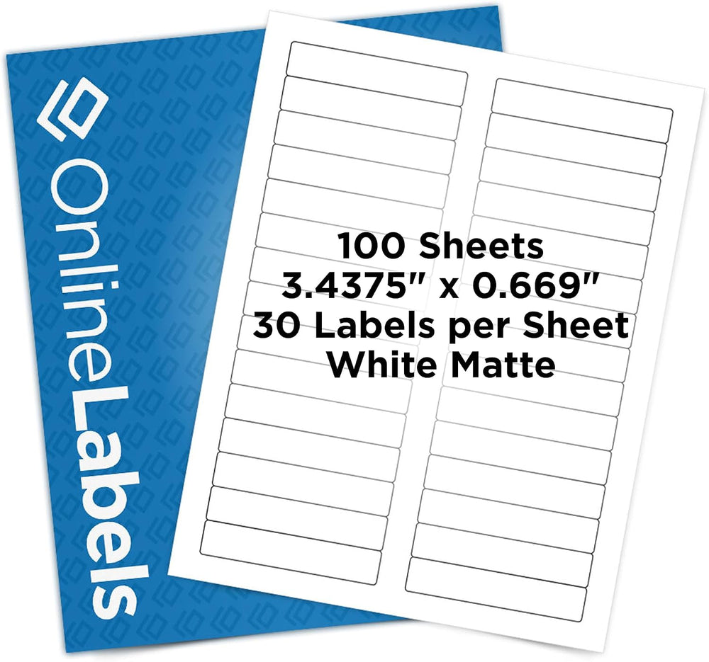 OnlineLabels 3.4375" x 0.669" File Folder Labels - White Matte - 10...