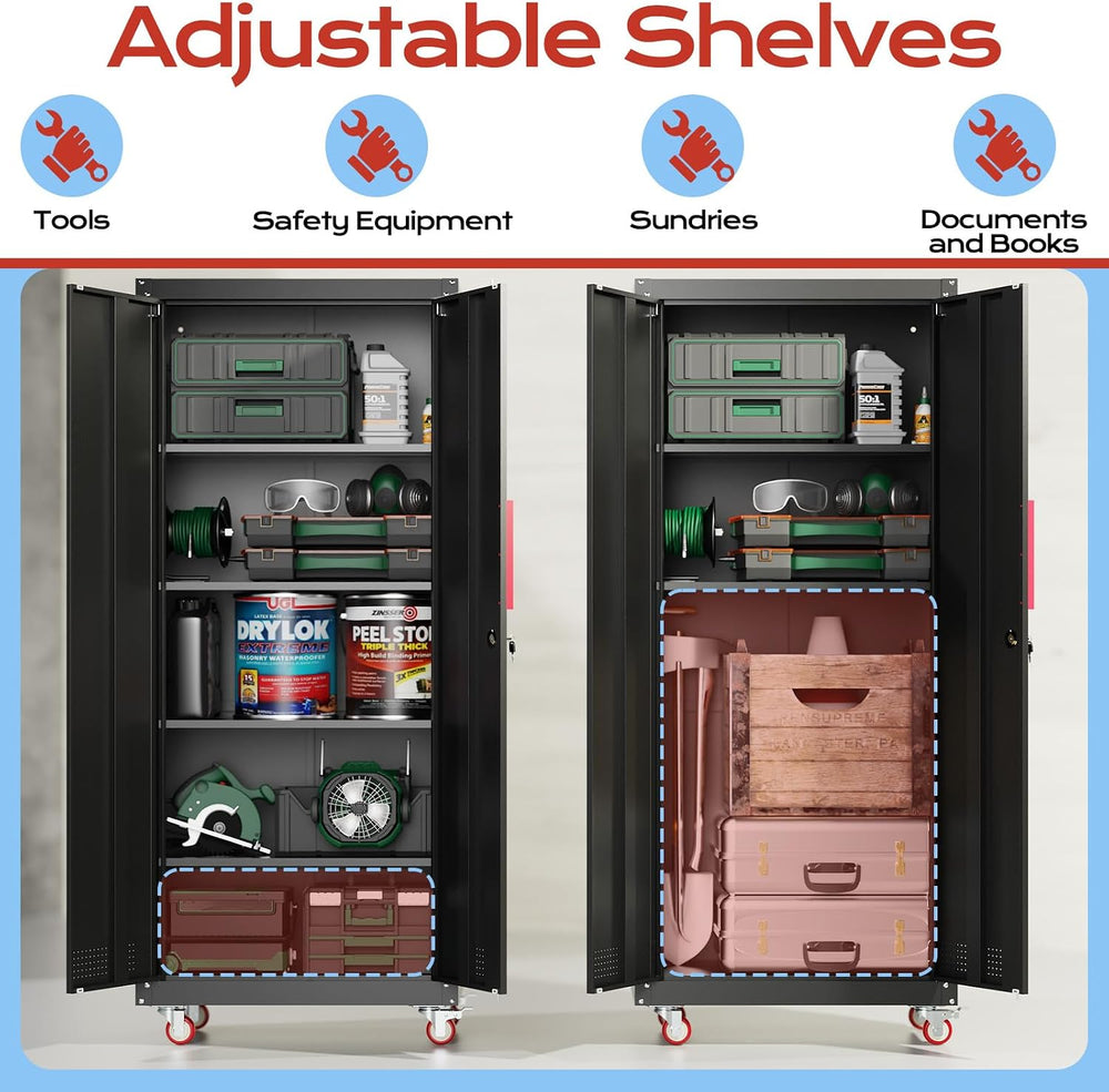 LMTC 71" H Garage Storage Cabinet with 4 Adjustable Shelves and Wheels, ...