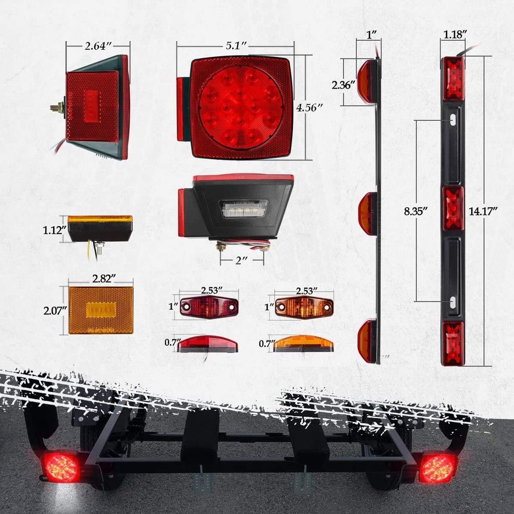 Partsam Submersible Trailer Lights Kit 12V, Square LED Kits, Marker Lights