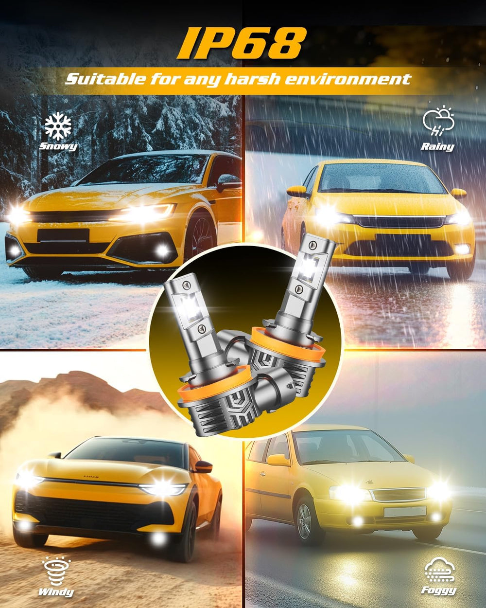FORENNER H11 9005 Light Bulbs Combo, 1000% Super Brightness, 1:1 Size Easy In...