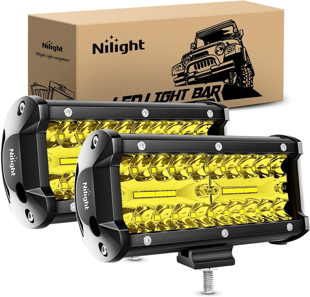 Nilight LED Pods 2Pcs 6.5 Inch 120W Yellow Flood Spot Combo Triple Row Drivin...
