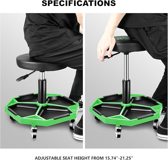 PM PERFORMOTOR Adjustable Height Pneumatic Garage Seat Rolling Mechanic Stool