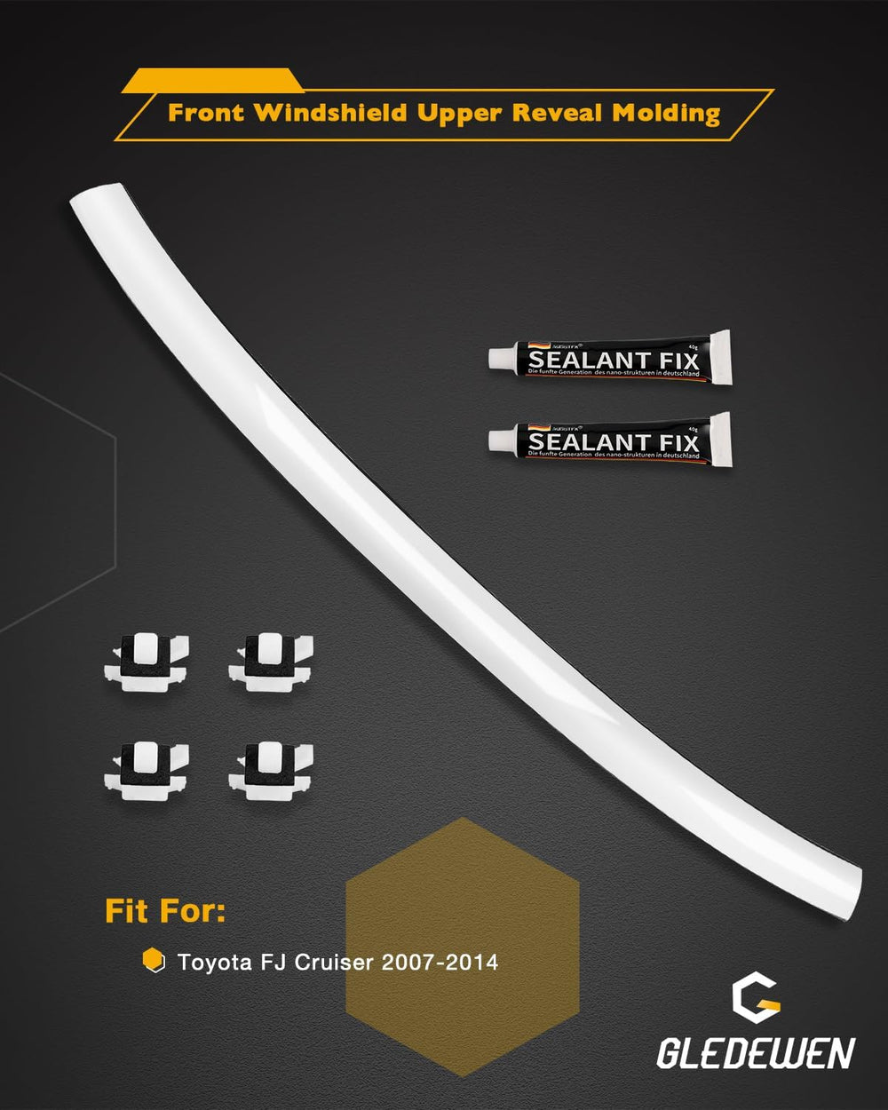 Top Windshield Molding, White, Front Upper Outside, Compatible with Toyota FJ...