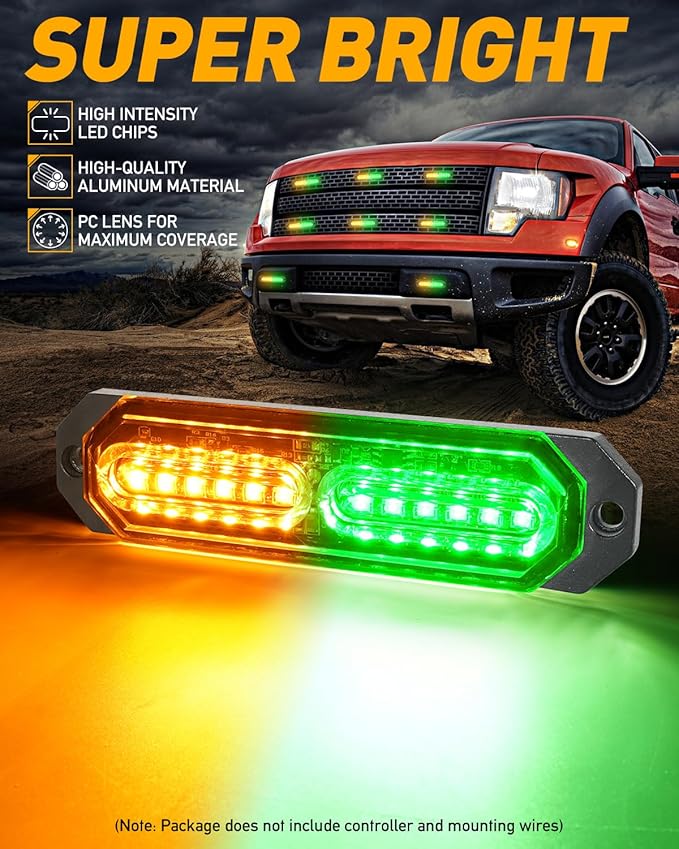 HLauto 1200T Emergency Strobe Grille Lights: 8pcs 12 LED Sync Feature Safety