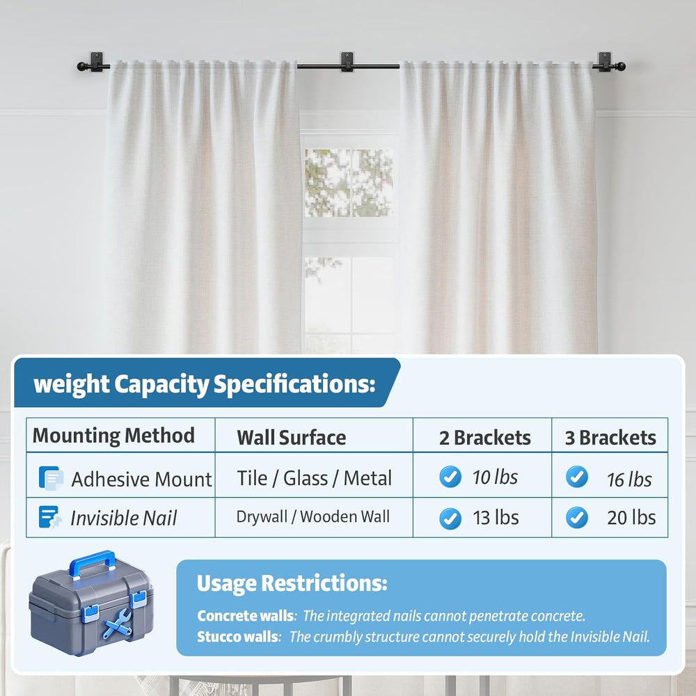 No Drill Curtain Rod for Windows 25 to 49 Inch - 2.0 Dual-Fix Adhesive & ...