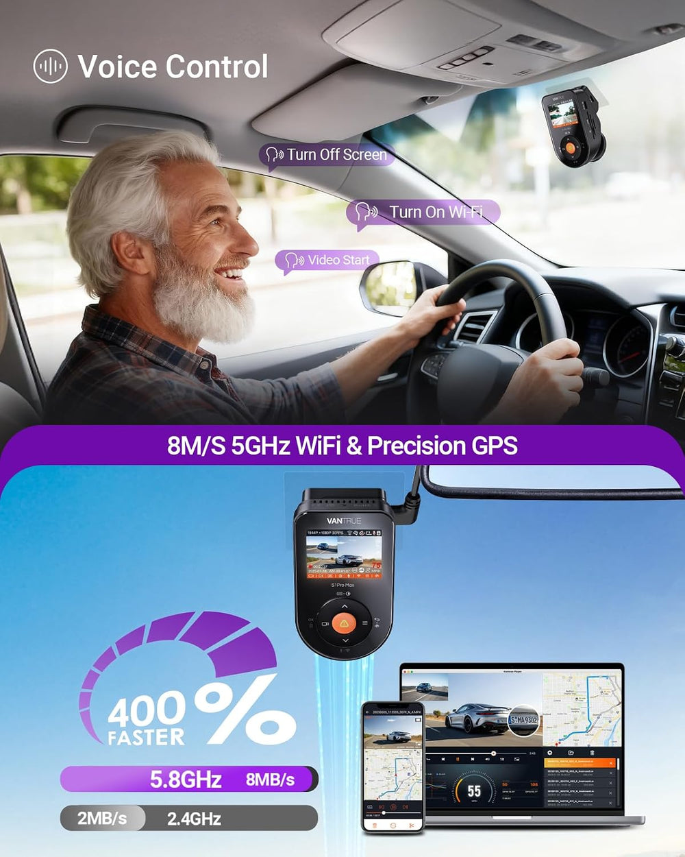 Vantrue S1 Pro Max 4K Dash Cam Front, STARVIS 2 HDR Night Vision