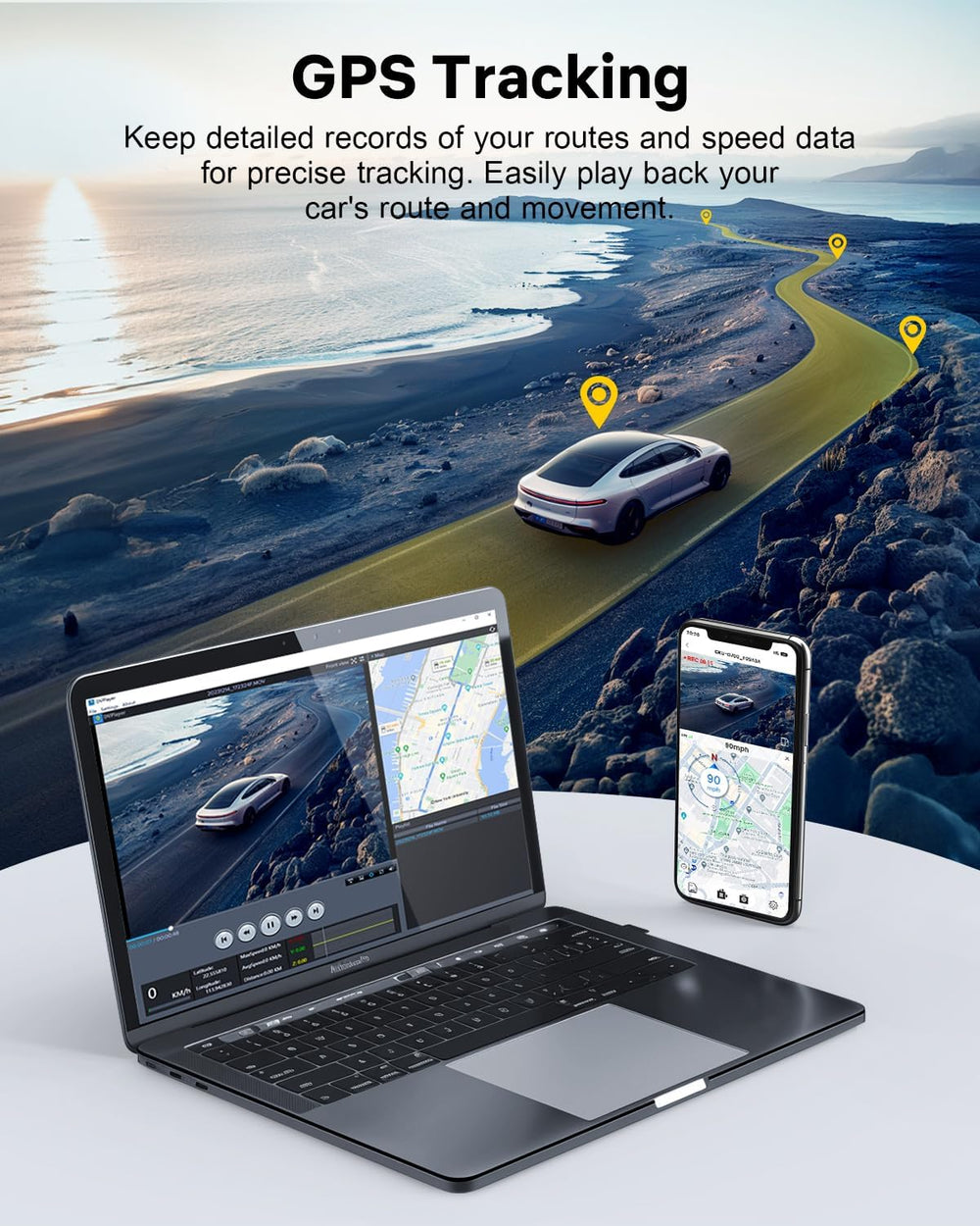 GKU Dash Cam Front and Rear, 3.18'' Touchscreen, 4K+1080P Dashcam