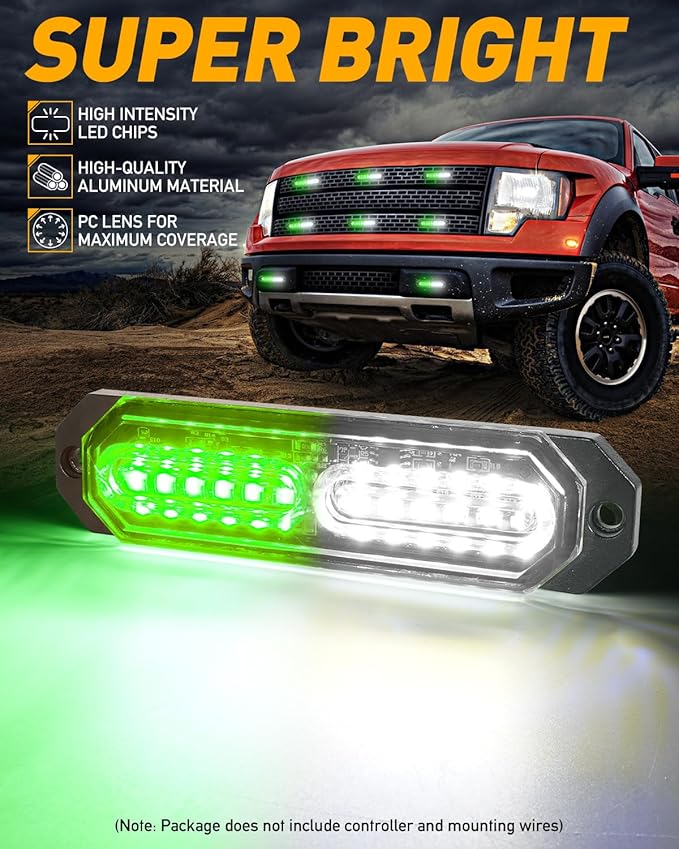 HLauto 1200T Emergency Strobe Grille Lights: 8pcs 12 LED Sync Feature Safety