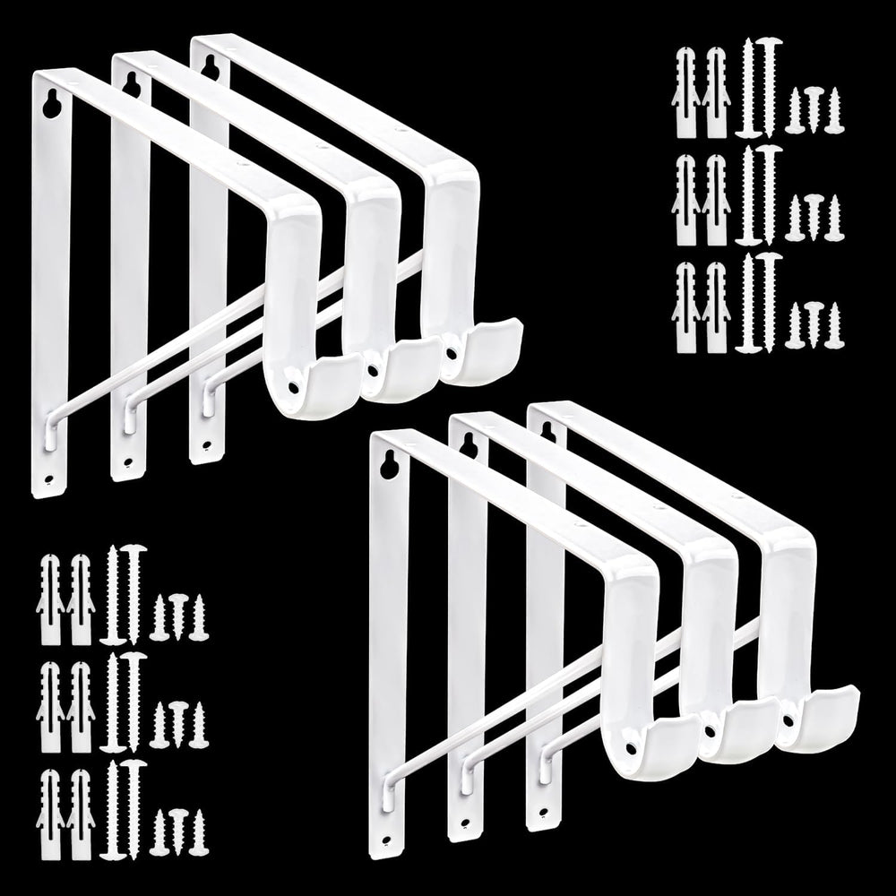 6 Pack White Closet Rod Brackets Holder with Screws - Closet Shelves Wall Mou...