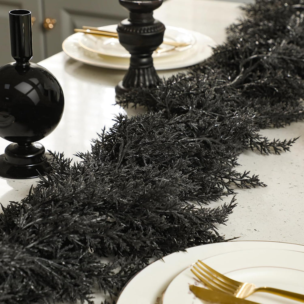 Dingion 1 Pack 9 ft Halloween Black Artificial Cedar Garland