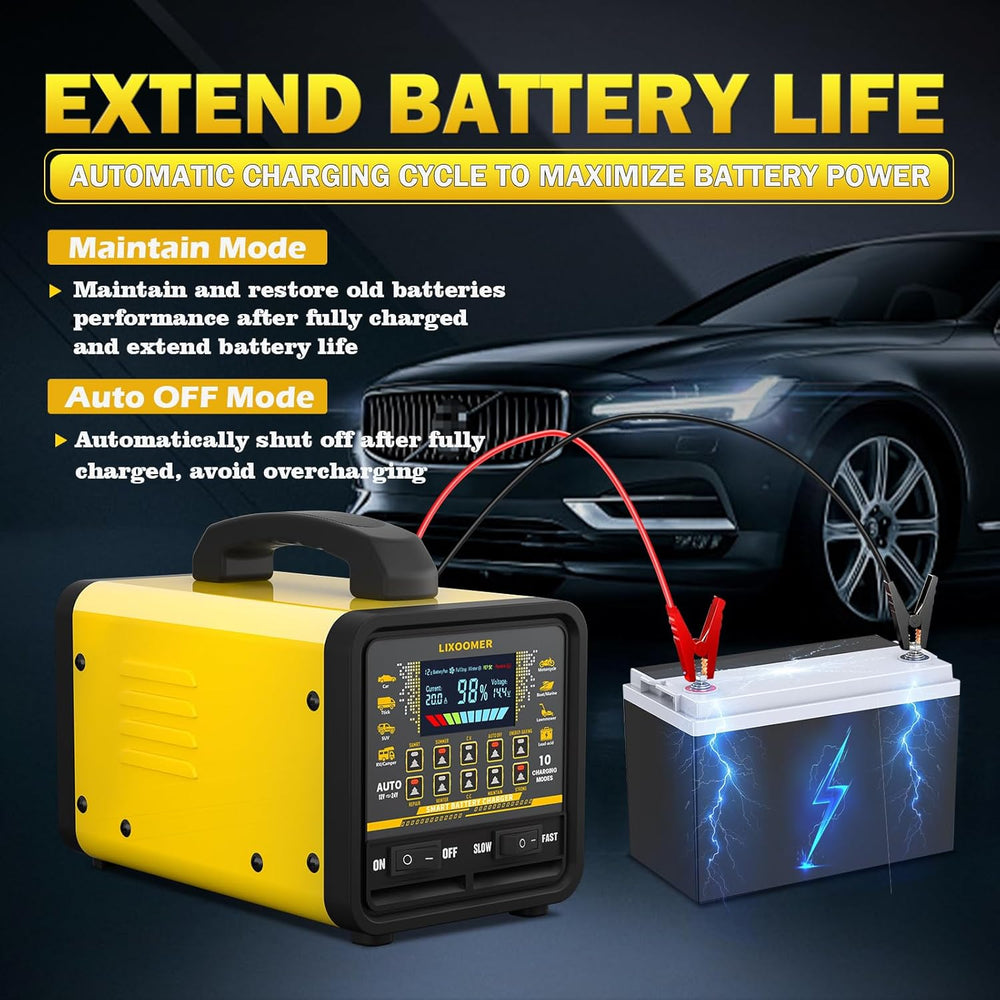 Upgraded 12V/24V 0-20A Car Battery Charger Heavy Duty, Smart Trickle Charger ...