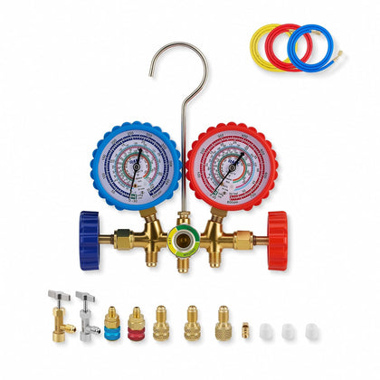 OMT 3-Way AC Gauge Set for R134a R410A R404A R22, 5ft Hoses