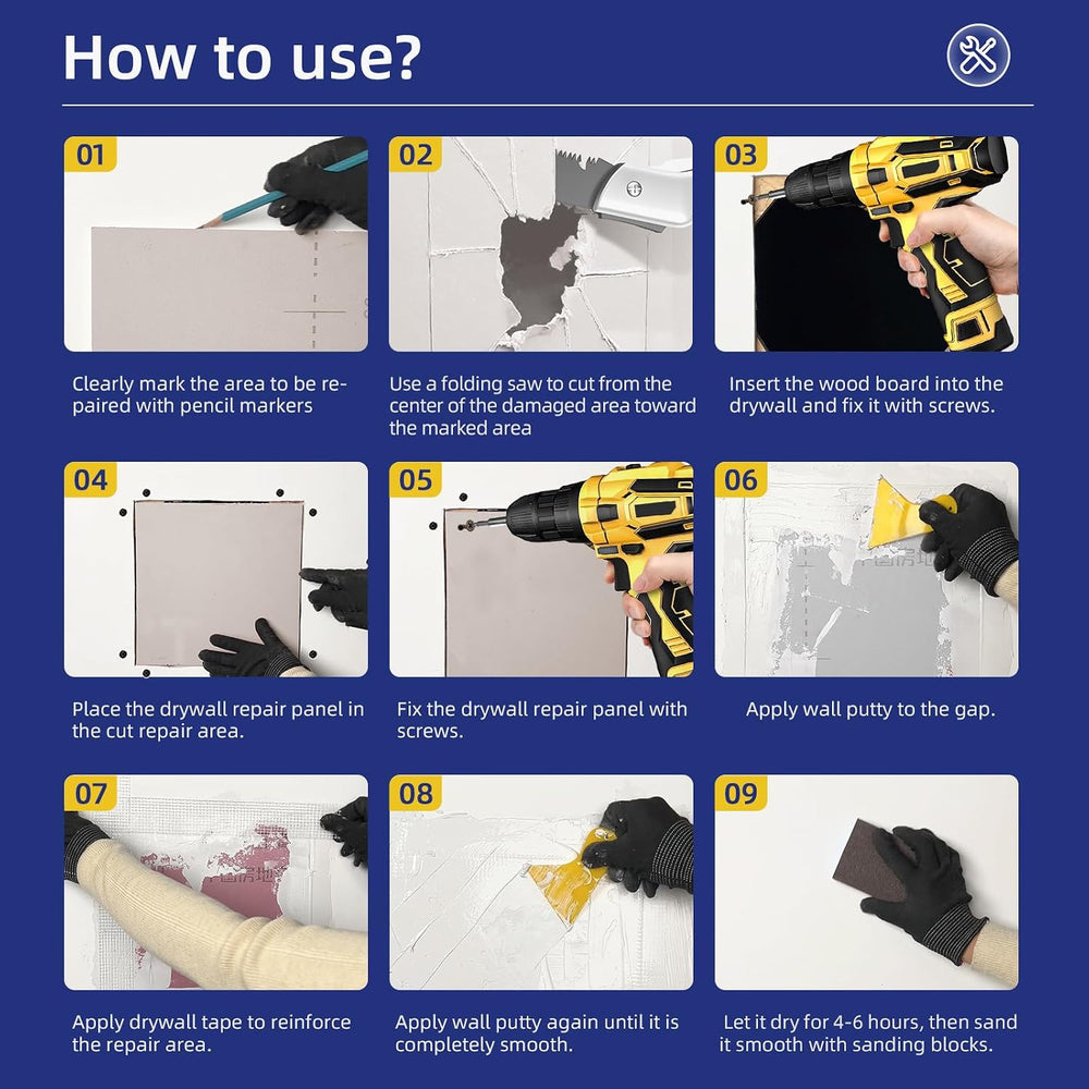 Drywall Repair Kit with 16"x16" Panel - Large Hole & Ceiling Patch