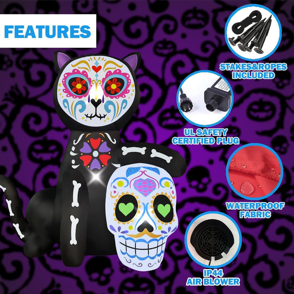 BLOWOUT FUN 5FT Halloween Inflatable Black Cat Skeleton Yard Decor