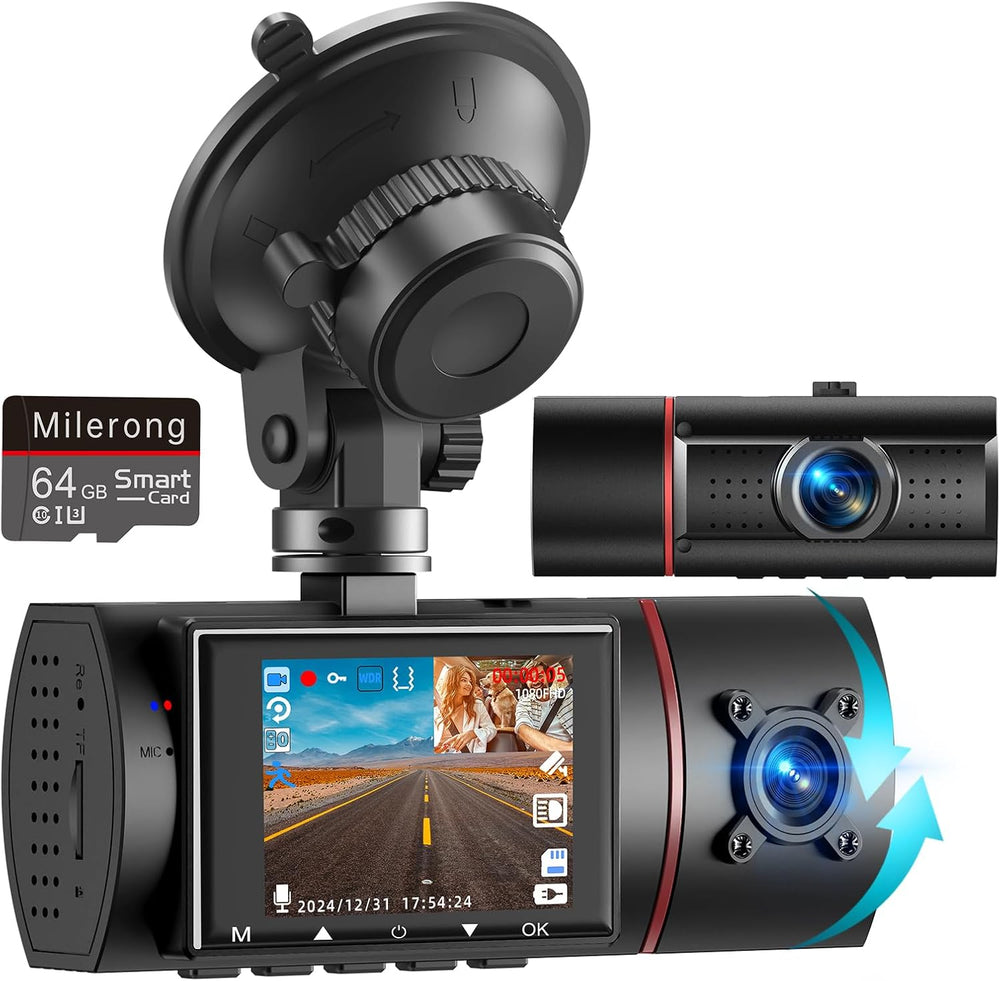 Dual Dash Cam Front and Inside with 64GB Card,1080P Dash Camera for Cars