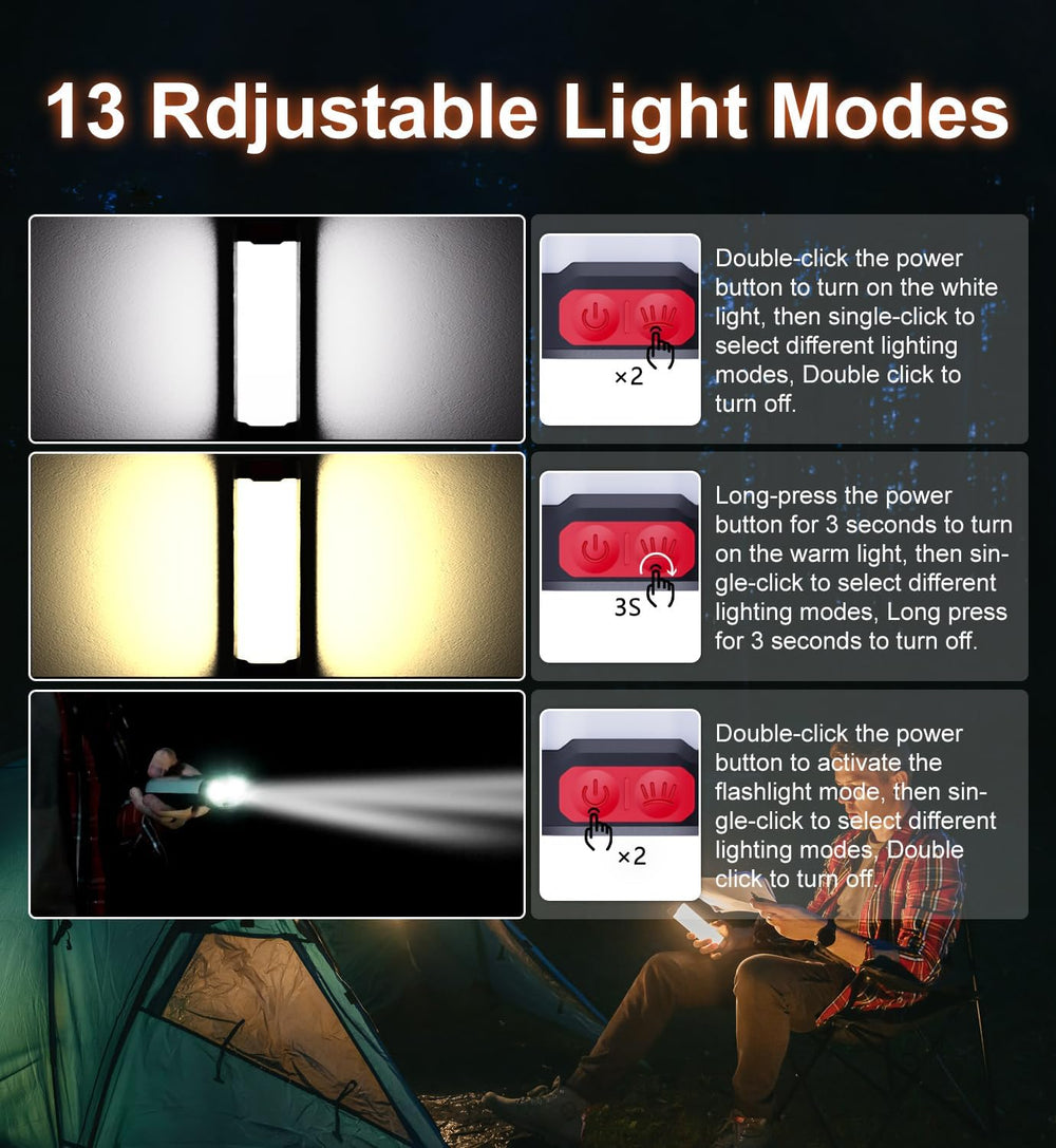 Solar Rechargeable Camping Lantern, Rechargeable Flashlights with 6000mAh Bat...