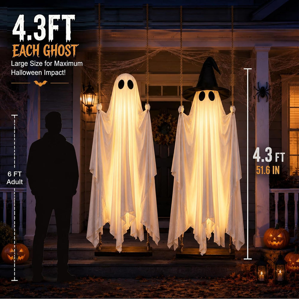 2-Pack Hanging Swinging Ghosts Outdoor Decor for Halloween