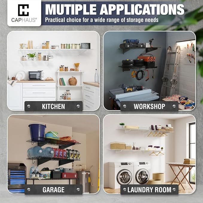 CAPHAUS 2-Pack Garage Shelving Wall Mounted 72x18 Inch, Heavy Duty Metal Wall