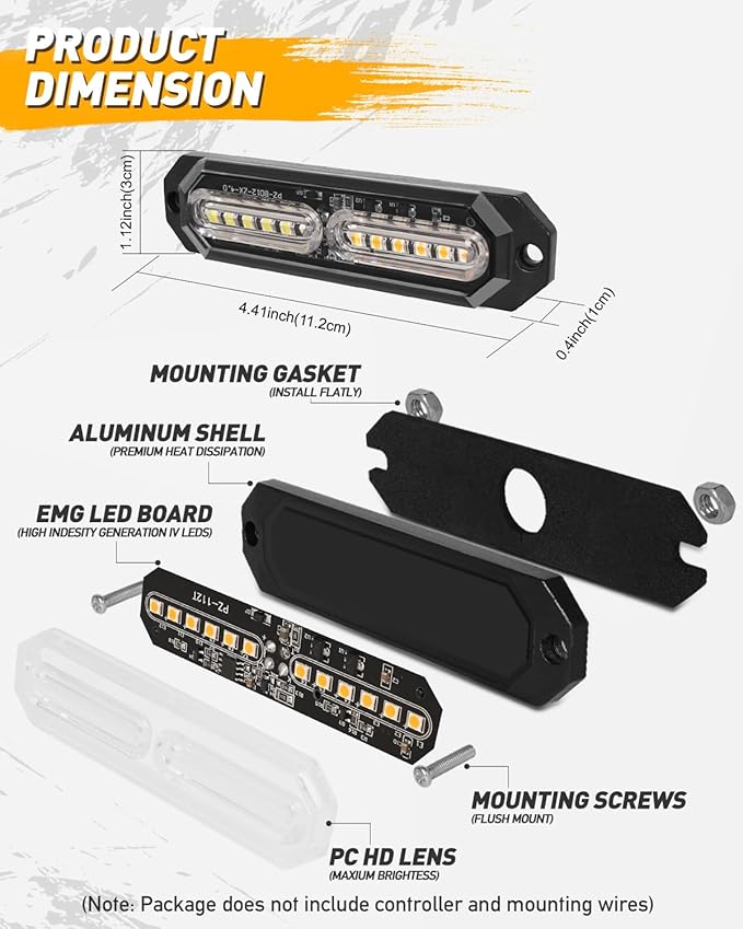 HLauto 1200T Emergency Strobe Grille Lights: 8pcs 12 LED Sync Feature Safety