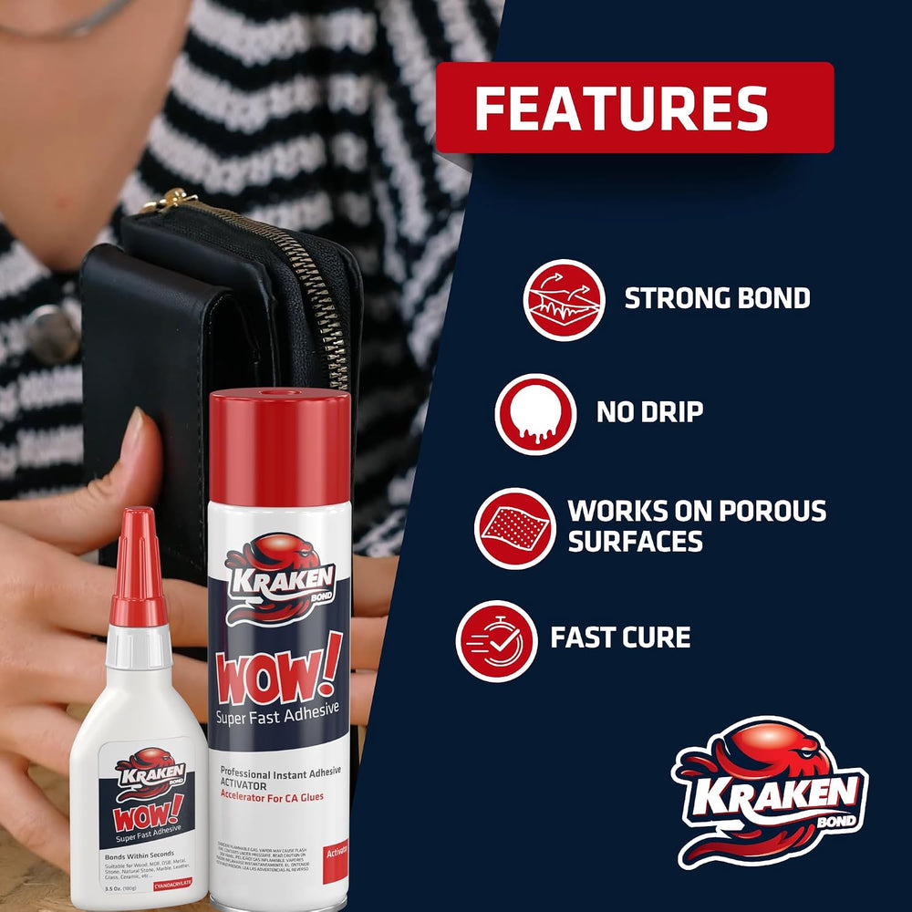 Kraken Bond Wow! CA Glue Set (4x3.5 oz) with Activator (2x13.5 oz) –Super Fas...