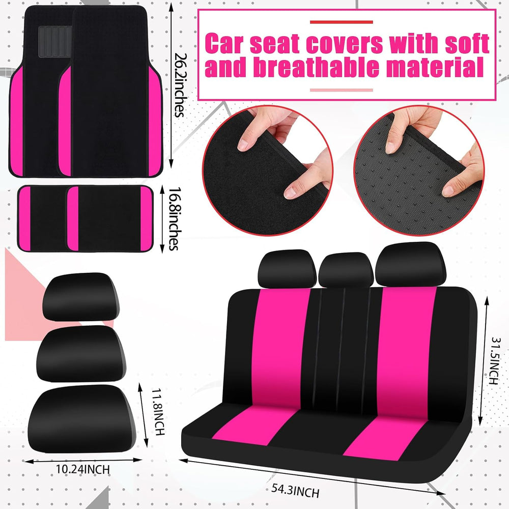 ROCEEI 47 Pcs Car Seat Cover Full Set Car Accessories, Rose Pink