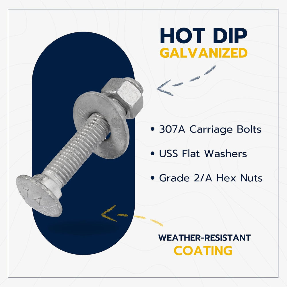 1/2" x 3.5" (25 Pack) Galvanized Carriage Bolt Kit Grade 307A Inclu...
