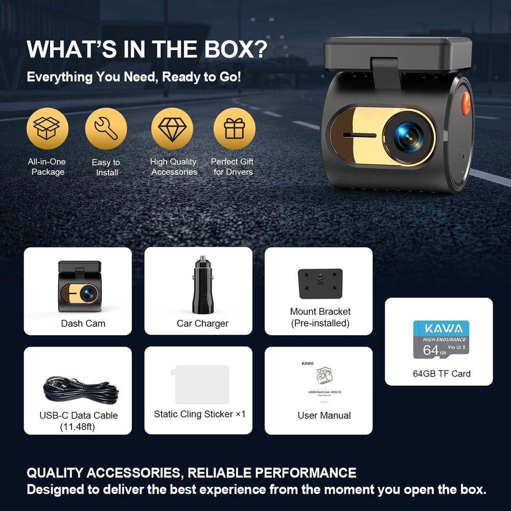 KAWA 4K Tiny Dash Cam, Voice Control & WiFi 6, Loop Mini Camera for Car