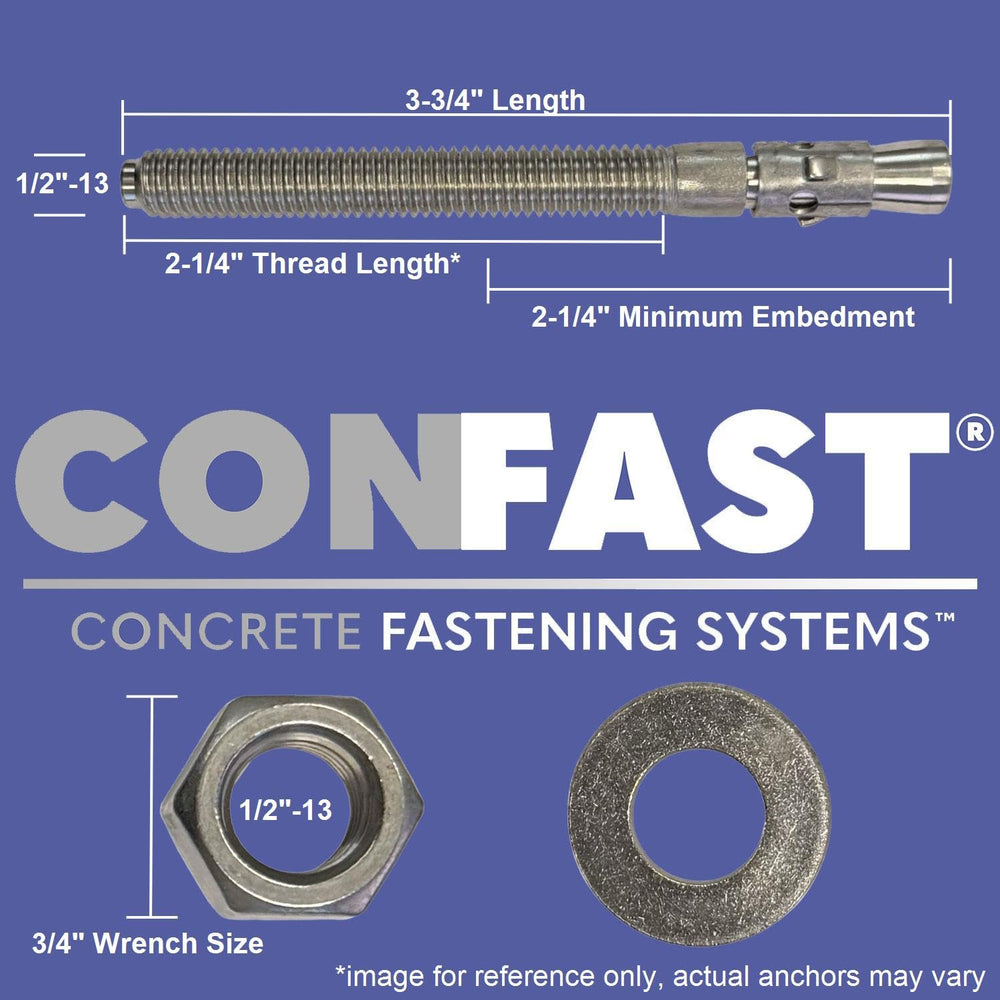 CONFAST 1/2" x 3-3/4" Wedge Anchor Zinc Plated (Box of 25)