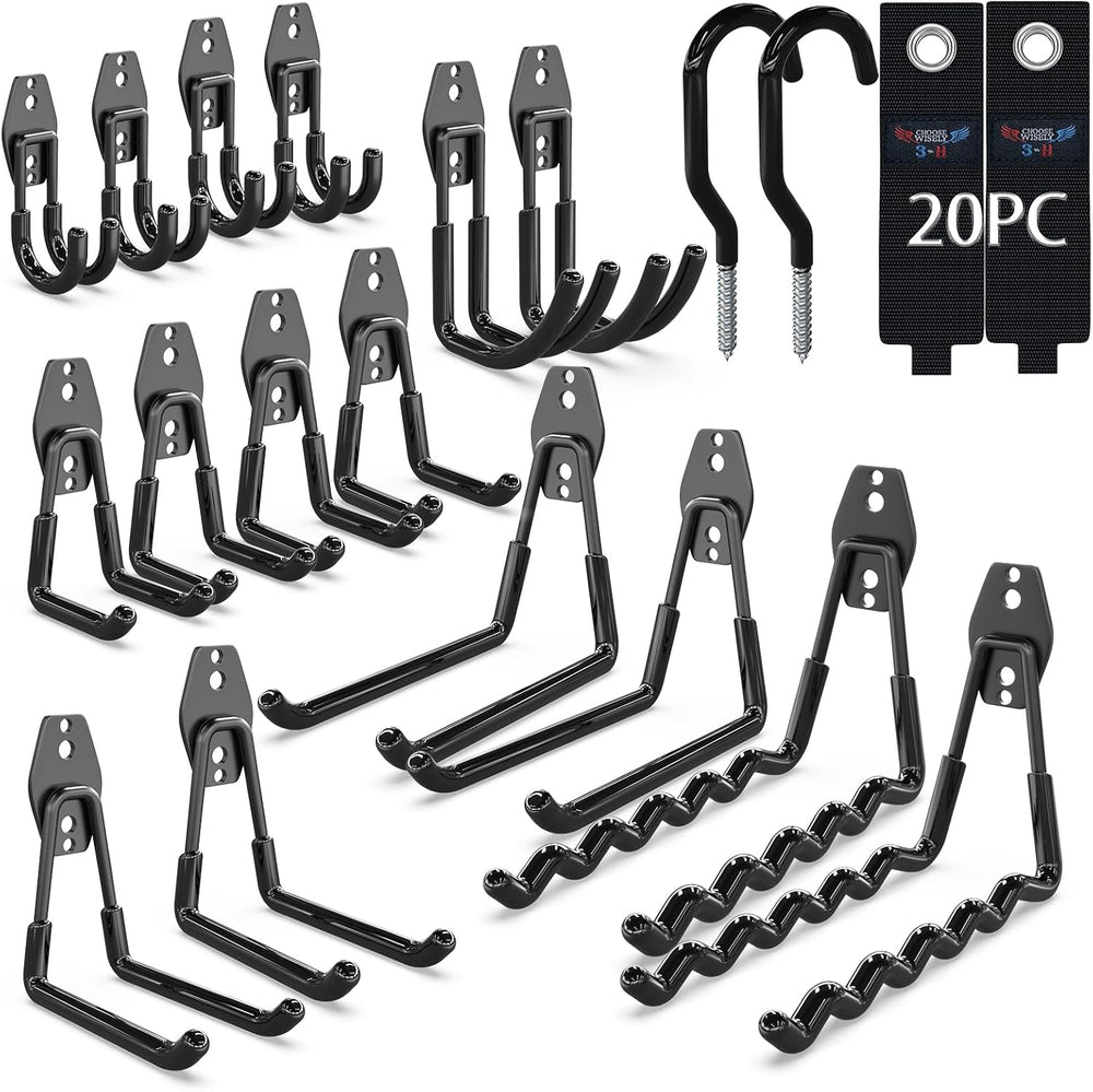 3-H Heavy Duty Garage Hooks, 20 Pack Wall Storage Organizer,Black