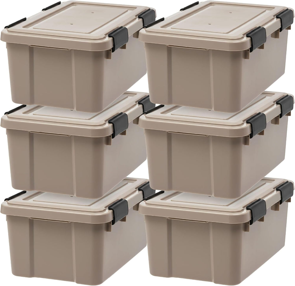 IRIS USA 6-Pack 19 Qt Storage Bins with Gasket Lids, Tan