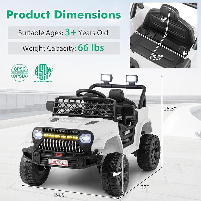 Costzon Kids Ride On Truck, 12V Battery Powered Electric Vehicles w/Remote